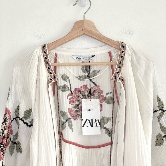 NWT Zara Beaded Embroidered Boho Summer Jacket Open Front Gauze Cotton Topper XS - Picture 6 of 16